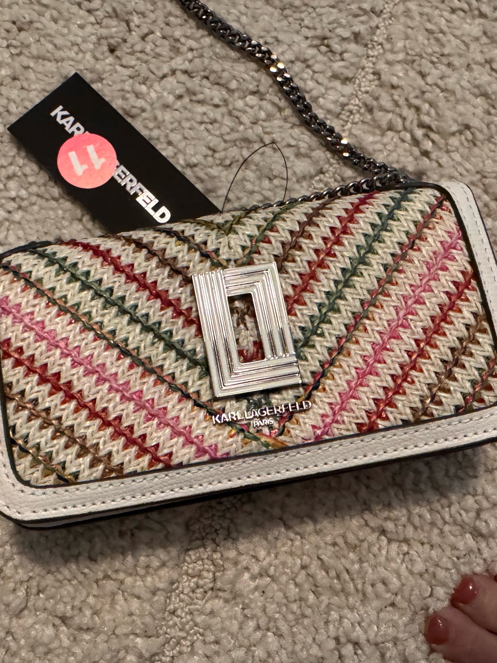 Karl Lagerfeld White Trim Multicolor Woven Shoulder Bag